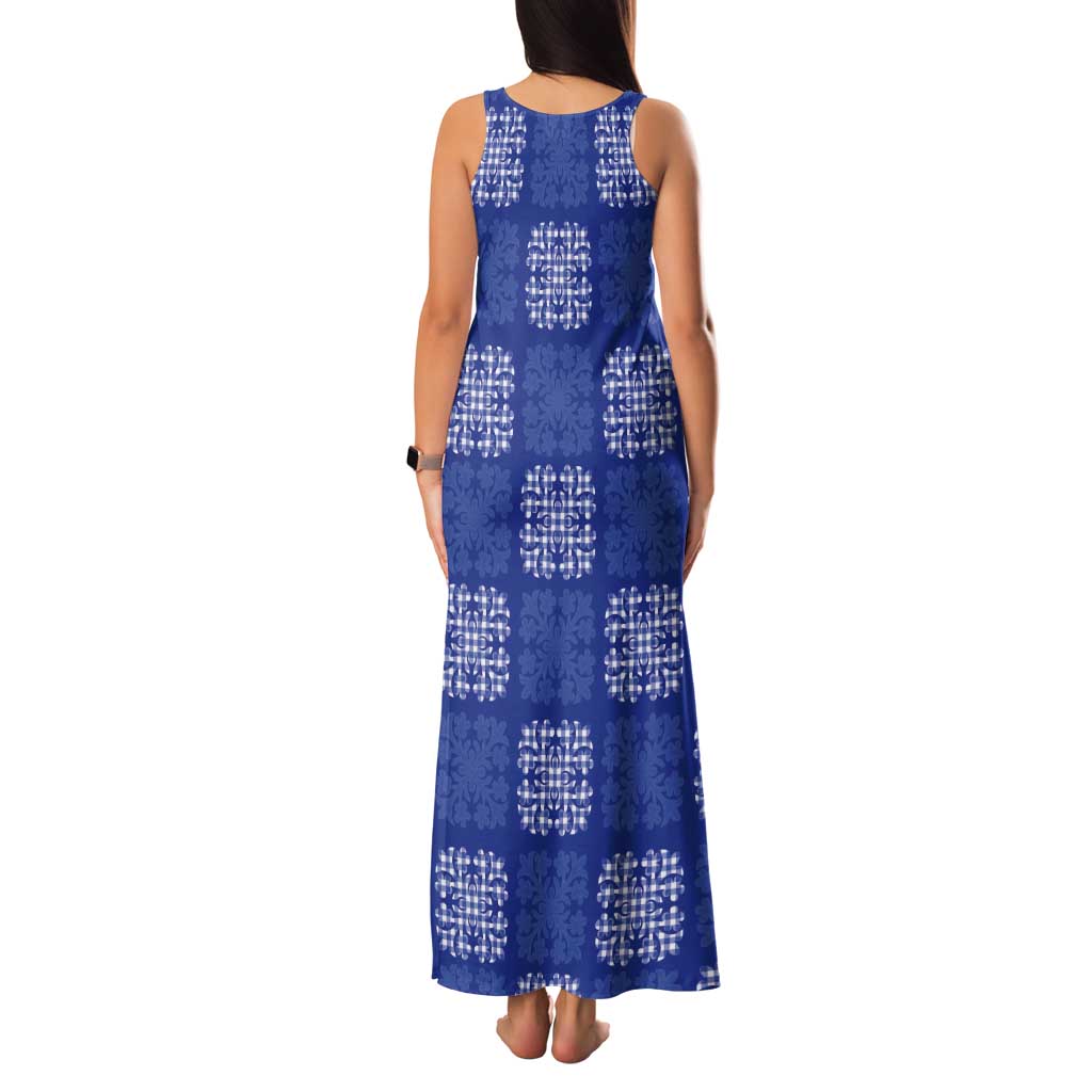 Royal Blue Palaka Quilt Hawaii Tank Maxi Dress Traditional Hawaii-plaid Pattern - Polynesian Pride