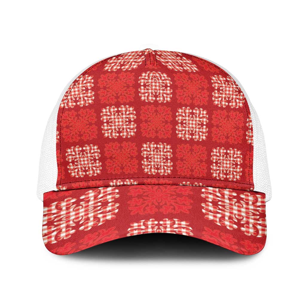 Red Palaka Quilt Hawaii Baseball Net Cap Traditional Hawaii-plaid Pattern - Polynesian Pride