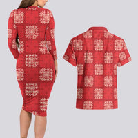 Red Palaka Quilt Hawaii Couples Matching Long Sleeve Bodycon Dress and Hawaiian Shirt Traditional Hawaii-plaid Pattern LT14 - Polynesian Pride
