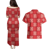 Red Palaka Quilt Hawaii Couples Matching Puletasi and Hawaiian Shirt Traditional Hawaii-plaid Pattern LT14 - Polynesian Pride
