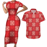 Red Palaka Quilt Hawaii Couples Matching Short Sleeve Bodycon Dress and Hawaiian Shirt Traditional Hawaii-plaid Pattern LT14 Red - Polynesian Pride