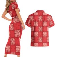 Red Palaka Quilt Hawaii Couples Matching Short Sleeve Bodycon Dress and Hawaiian Shirt Traditional Hawaii-plaid Pattern LT14 - Polynesian Pride