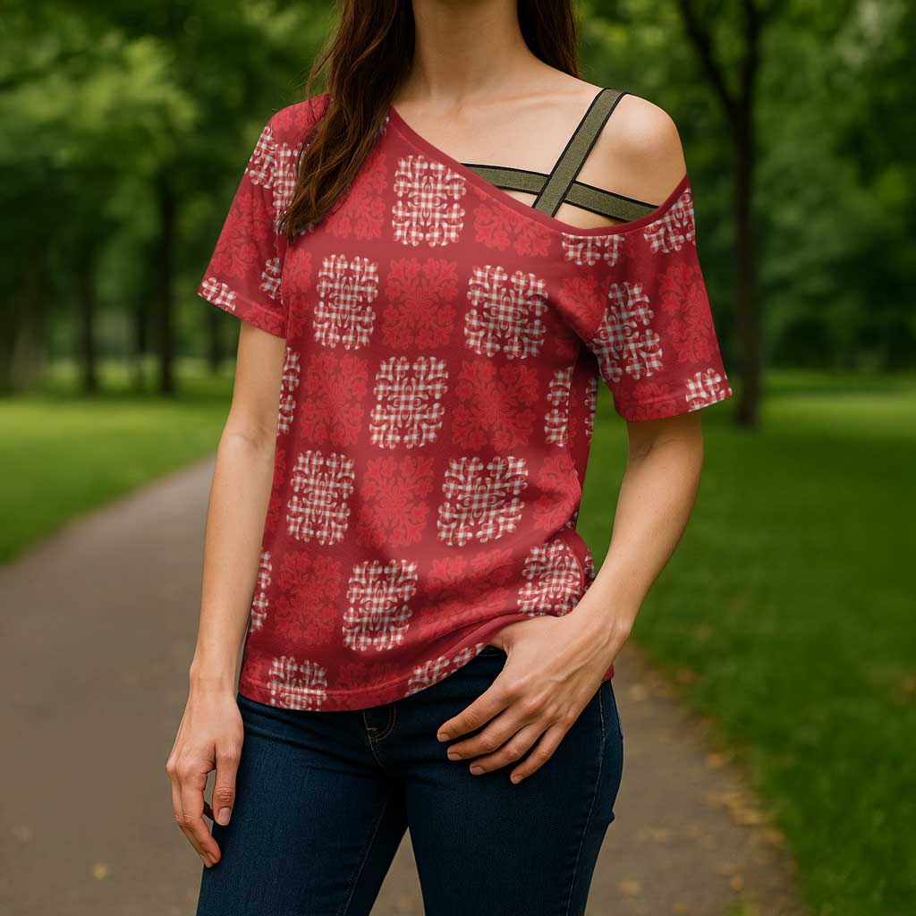 Red Palaka Quilt Hawaii Cross Shoulder Shirt Traditional Hawaii-plaid Pattern - Polynesian Pride