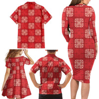 Red Palaka Quilt Hawaii Family Matching Long Sleeve Bodycon Dress and Hawaiian Shirt Traditional Hawaii-plaid Pattern LT14 - Polynesian Pride