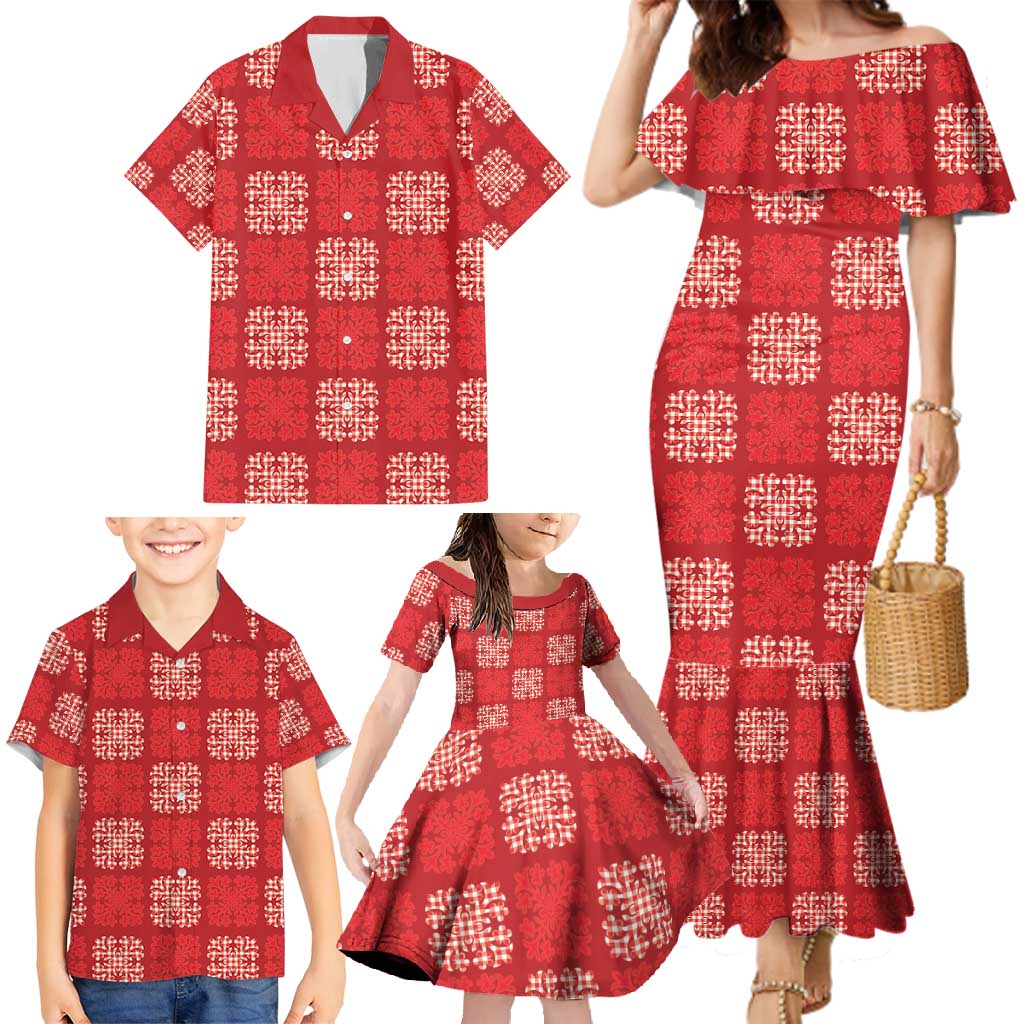 Red Palaka Quilt Hawaii Family Matching Mermaid Dress and Hawaiian Shirt Traditional Hawaii-plaid Pattern LT14 - Polynesian Pride