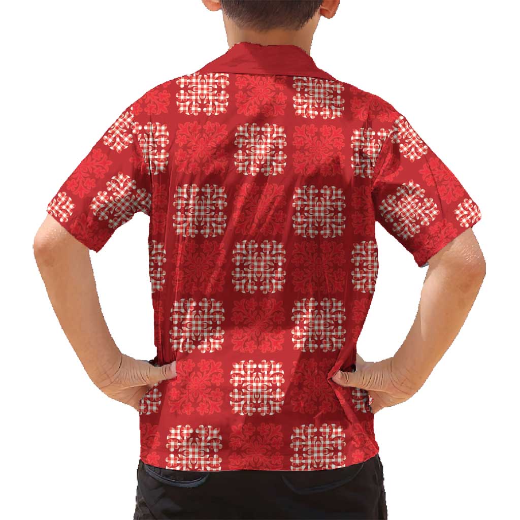 Red Palaka Quilt Hawaii Family Matching Off Shoulder Maxi Dress and Hawaiian Shirt Traditional Hawaii-plaid Pattern LT14 - Polynesian Pride