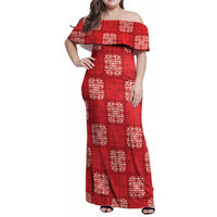 Red Palaka Quilt Hawaii Family Matching Off Shoulder Maxi Dress and Hawaiian Shirt Traditional Hawaii-plaid Pattern LT14 Mom's Dress Red - Polynesian Pride