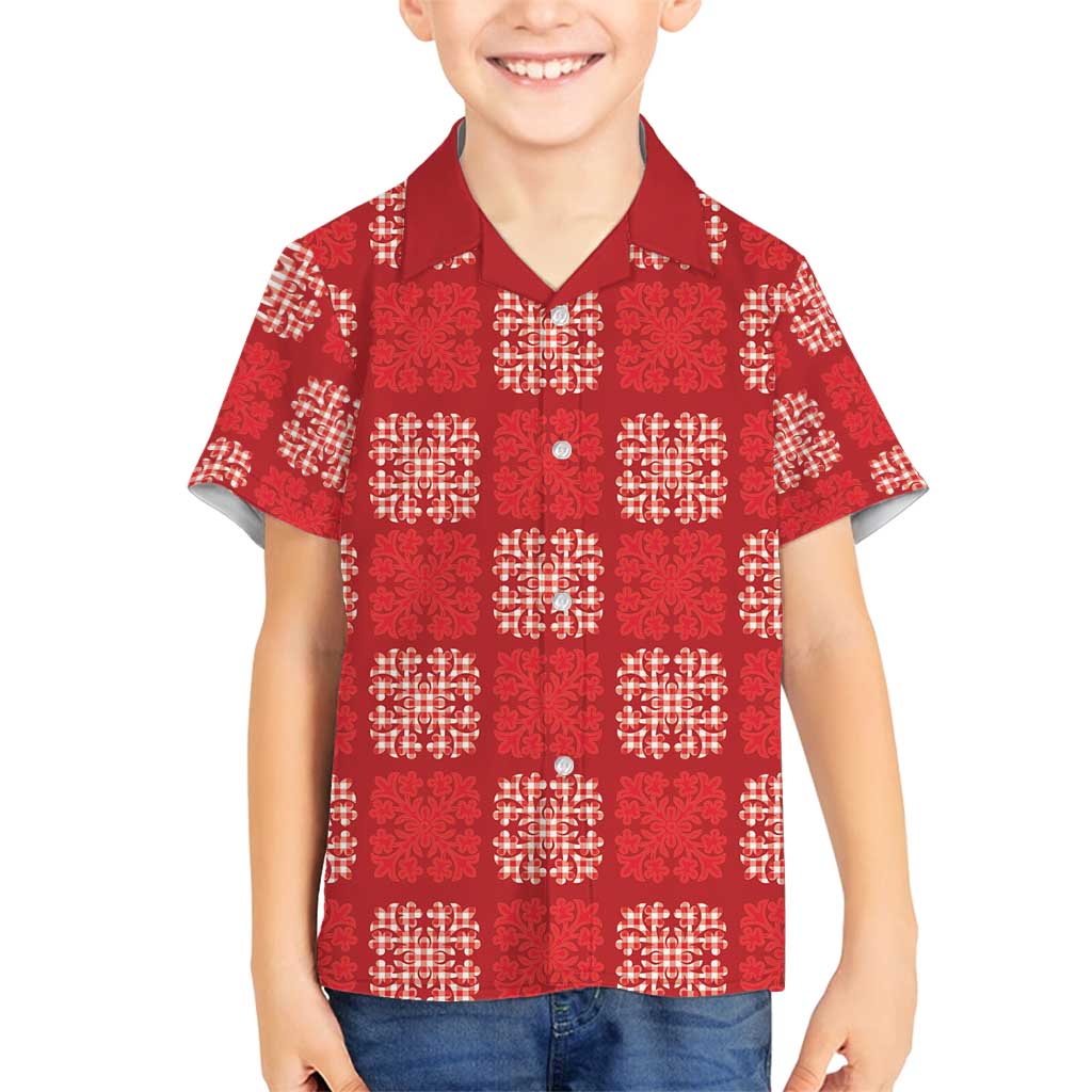 Red Palaka Quilt Hawaii Family Matching Off Shoulder Maxi Dress and Hawaiian Shirt Traditional Hawaii-plaid Pattern LT14 Son's Shirt Red - Polynesian Pride