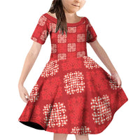 Red Palaka Quilt Hawaii Family Matching Off Shoulder Short Dress and Hawaiian Shirt Traditional Hawaii-plaid Pattern LT14 Daughter's Dress Red - Polynesian Pride