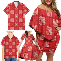 Red Palaka Quilt Hawaii Family Matching Off Shoulder Short Dress and Hawaiian Shirt Traditional Hawaii-plaid Pattern LT14 - Polynesian Pride