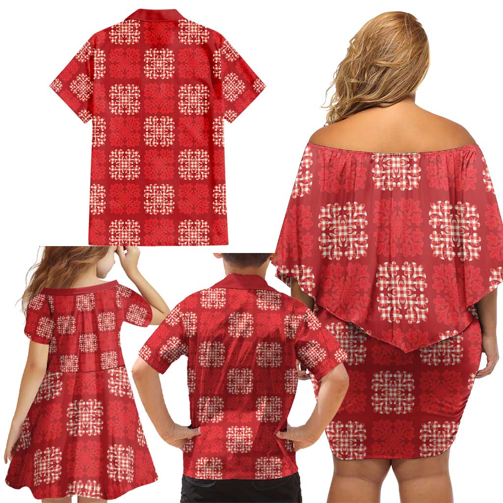 Red Palaka Quilt Hawaii Family Matching Off Shoulder Short Dress and Hawaiian Shirt Traditional Hawaii-plaid Pattern LT14 - Polynesian Pride