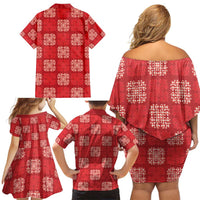 Red Palaka Quilt Hawaii Family Matching Off Shoulder Short Dress and Hawaiian Shirt Traditional Hawaii-plaid Pattern LT14 - Polynesian Pride