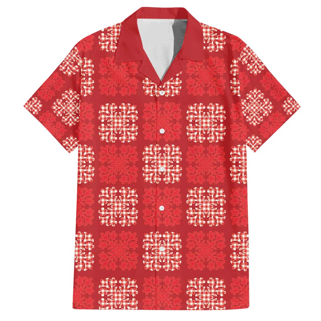 Red Palaka Quilt Hawaii Family Matching Off Shoulder Short Dress and Hawaiian Shirt Traditional Hawaii-plaid Pattern LT14 Dad's Shirt - Short Sleeve Red - Polynesian Pride