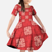Red Palaka Quilt Hawaii Family Matching Puletasi and Hawaiian Shirt Traditional Hawaii-plaid Pattern LT14 Daughter's Dress Red - Polynesian Pride