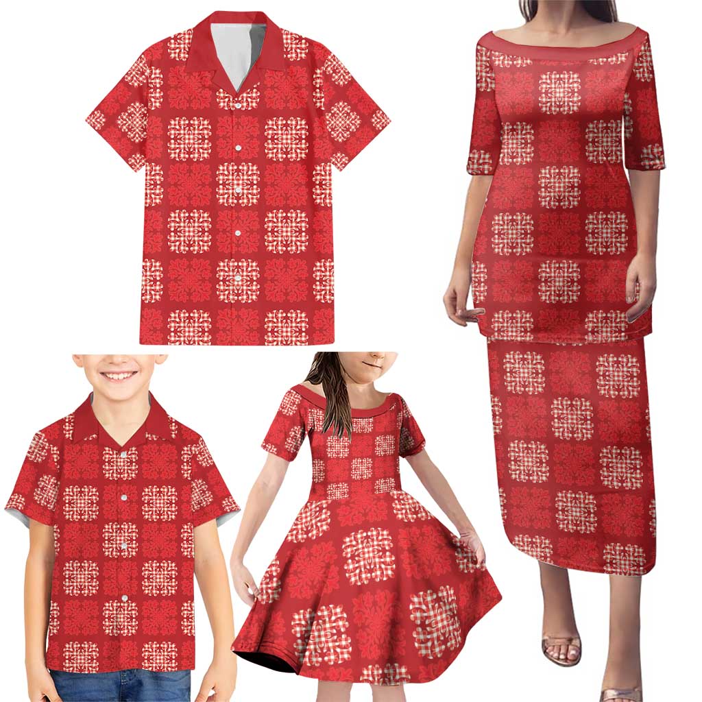 Red Palaka Quilt Hawaii Family Matching Puletasi and Hawaiian Shirt Traditional Hawaii-plaid Pattern LT14 - Polynesian Pride