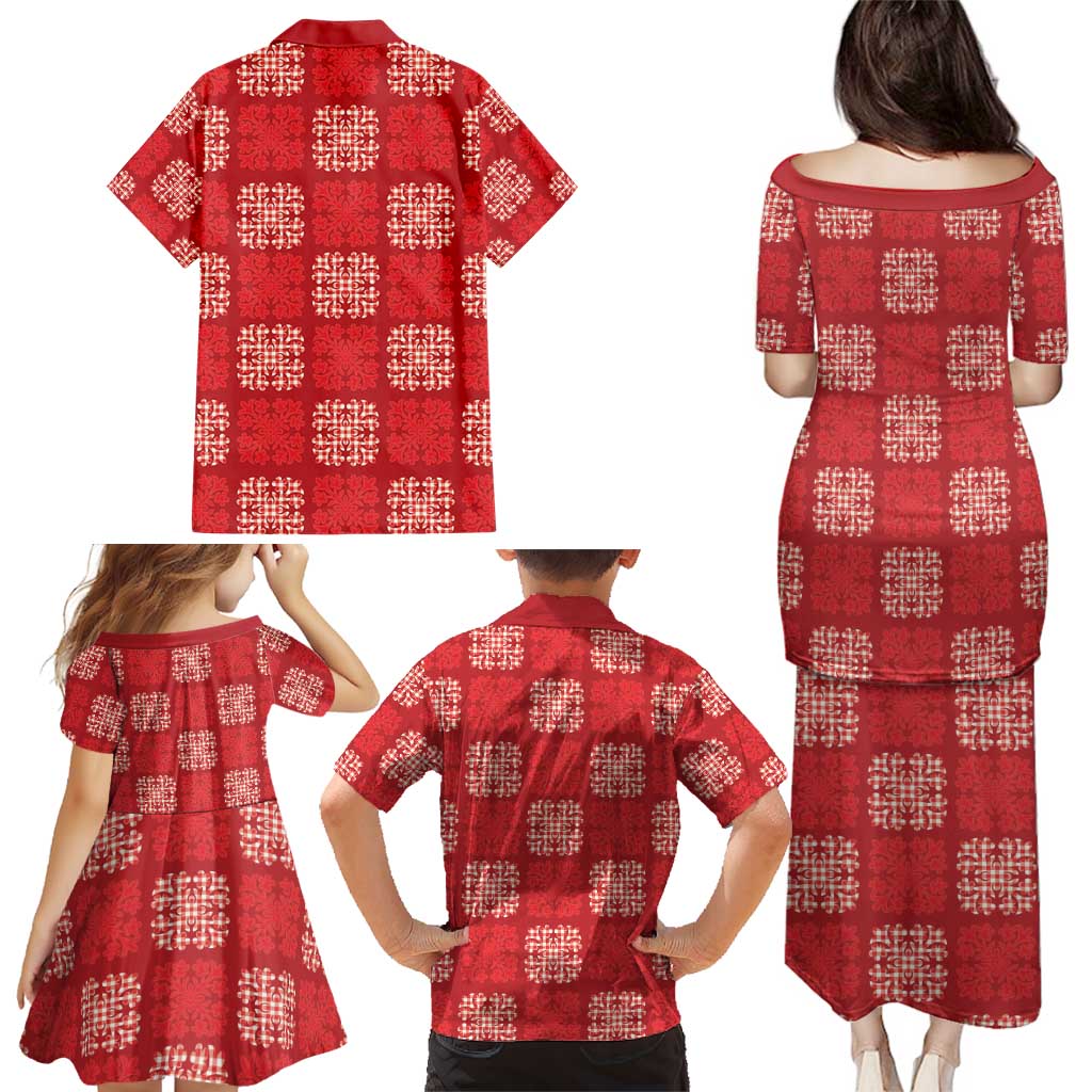 Red Palaka Quilt Hawaii Family Matching Puletasi and Hawaiian Shirt Traditional Hawaii-plaid Pattern LT14 - Polynesian Pride