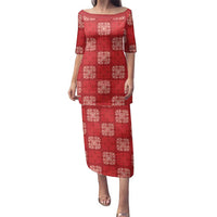 Red Palaka Quilt Hawaii Family Matching Puletasi and Hawaiian Shirt Traditional Hawaii-plaid Pattern LT14 Mom's Dress Red - Polynesian Pride