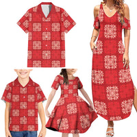 Red Palaka Quilt Hawaii Family Matching Summer Maxi Dress and Hawaiian Shirt Traditional Hawaii-plaid Pattern LT14 - Polynesian Pride