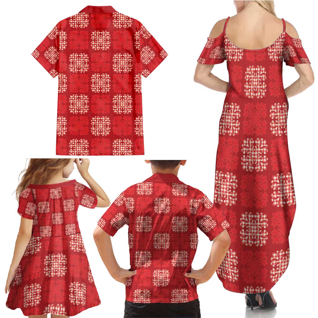 Red Palaka Quilt Hawaii Family Matching Summer Maxi Dress and Hawaiian Shirt Traditional Hawaii-plaid Pattern LT14 - Polynesian Pride