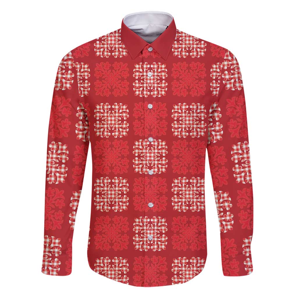 Red Palaka Quilt Hawaii Family Matching Summer Maxi Dress and Hawaiian Shirt Traditional Hawaii-plaid Pattern LT14 Dad's Shirt - Long Sleeve Red - Polynesian Pride