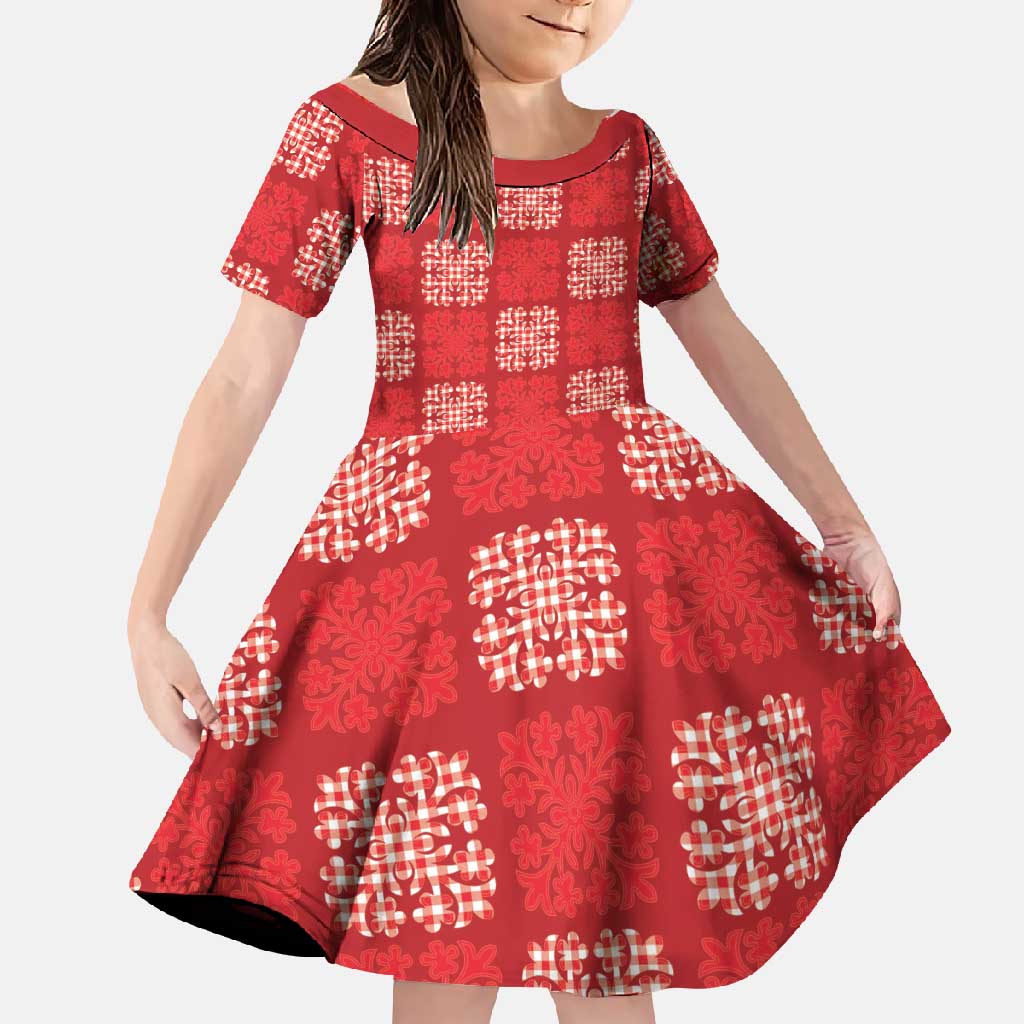 Red Palaka Quilt Hawaii Family Matching Tank Maxi Dress and Hawaiian Shirt Traditional Hawaii-plaid Pattern LT14 Daughter's Dress Red - Polynesian Pride