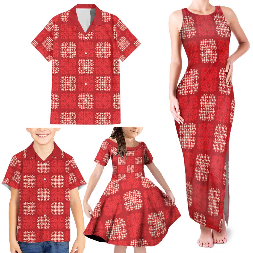 Red Palaka Quilt Hawaii Family Matching Tank Maxi Dress and Hawaiian Shirt Traditional Hawaii-plaid Pattern LT14 - Polynesian Pride