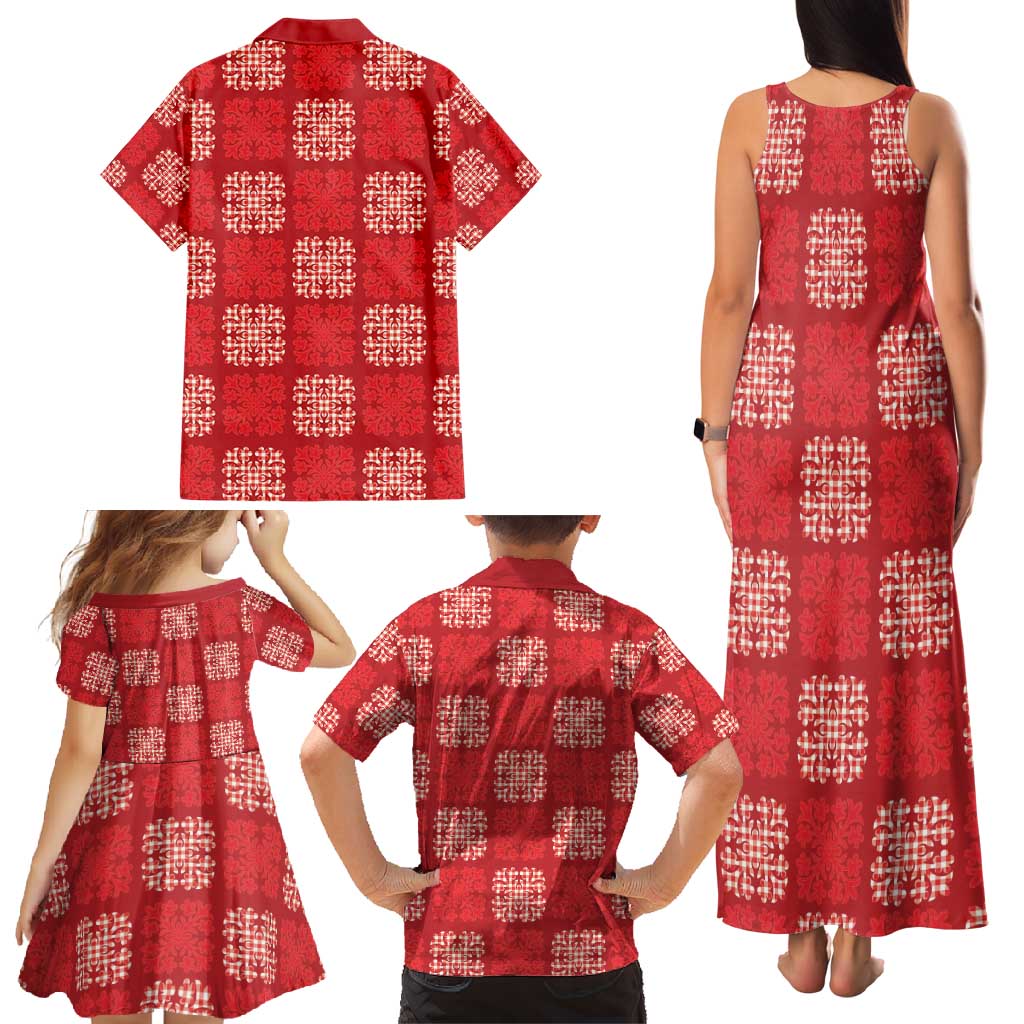 Red Palaka Quilt Hawaii Family Matching Tank Maxi Dress and Hawaiian Shirt Traditional Hawaii-plaid Pattern LT14 - Polynesian Pride