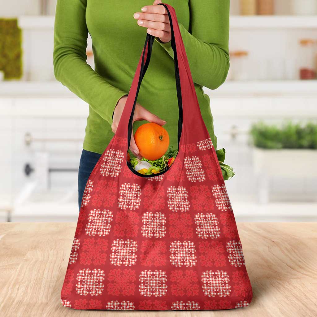 Red Palaka Quilt Hawaii Grocery Bag Traditional Hawaii-plaid Pattern - Polynesian Pride