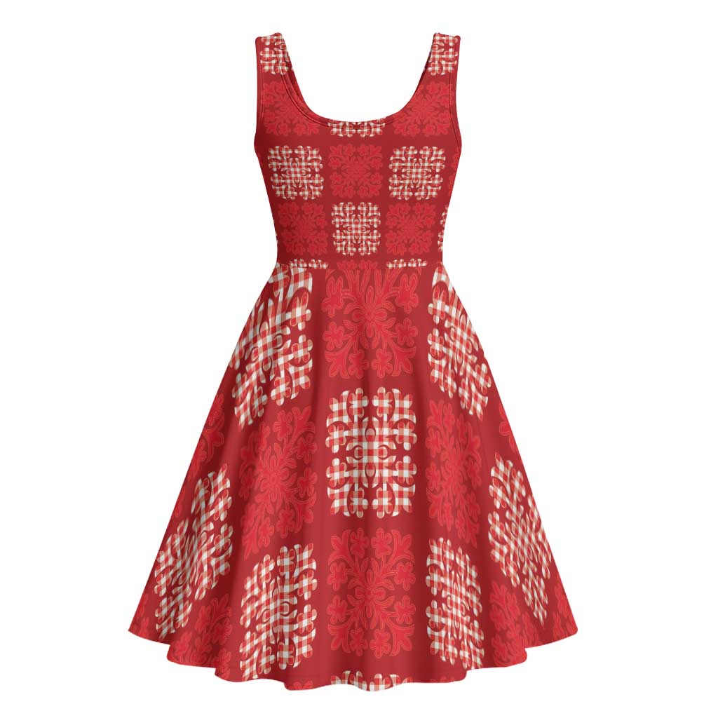 Red Palaka Quilt Hawaii Midi Dress Traditional Hawaii-plaid Pattern LT14 - Polynesian Pride
