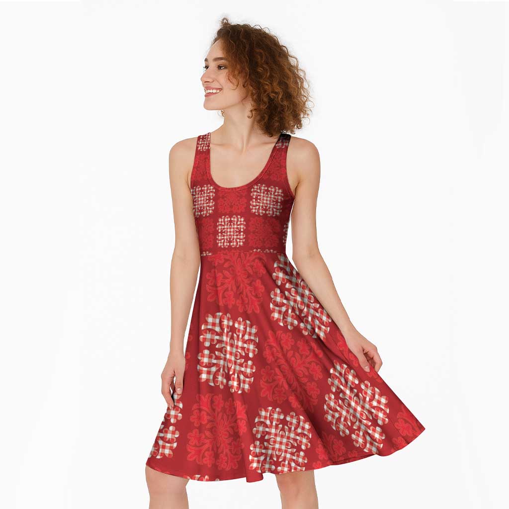Red Palaka Quilt Hawaii Midi Dress Traditional Hawaii-plaid Pattern LT14 - Polynesian Pride