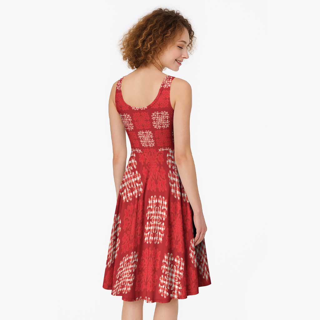 Red Palaka Quilt Hawaii Midi Dress Traditional Hawaii-plaid Pattern LT14 - Polynesian Pride