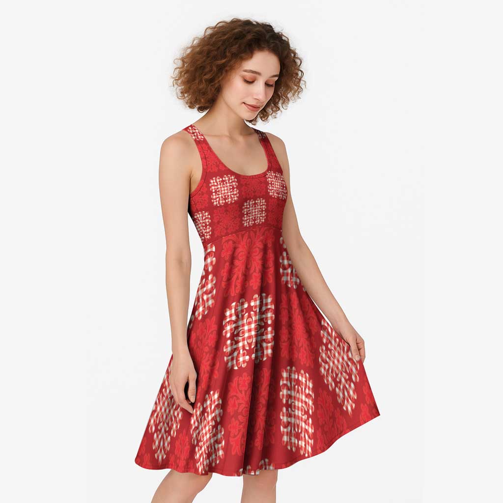Red Palaka Quilt Hawaii Midi Dress Traditional Hawaii-plaid Pattern LT14 - Polynesian Pride
