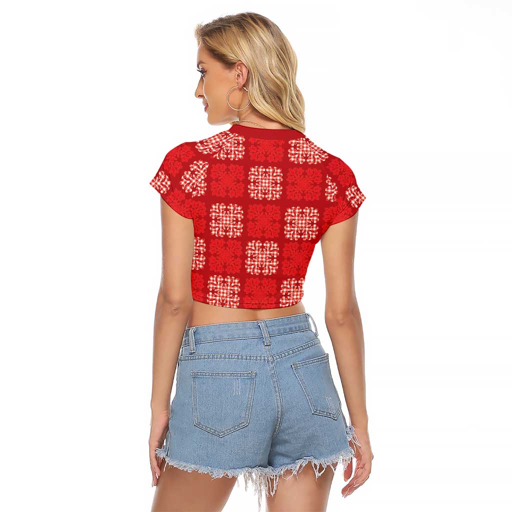 Red Palaka Quilt Hawaii Raglan Cropped T Shirt Traditional Hawaii-plaid Pattern - Polynesian Pride