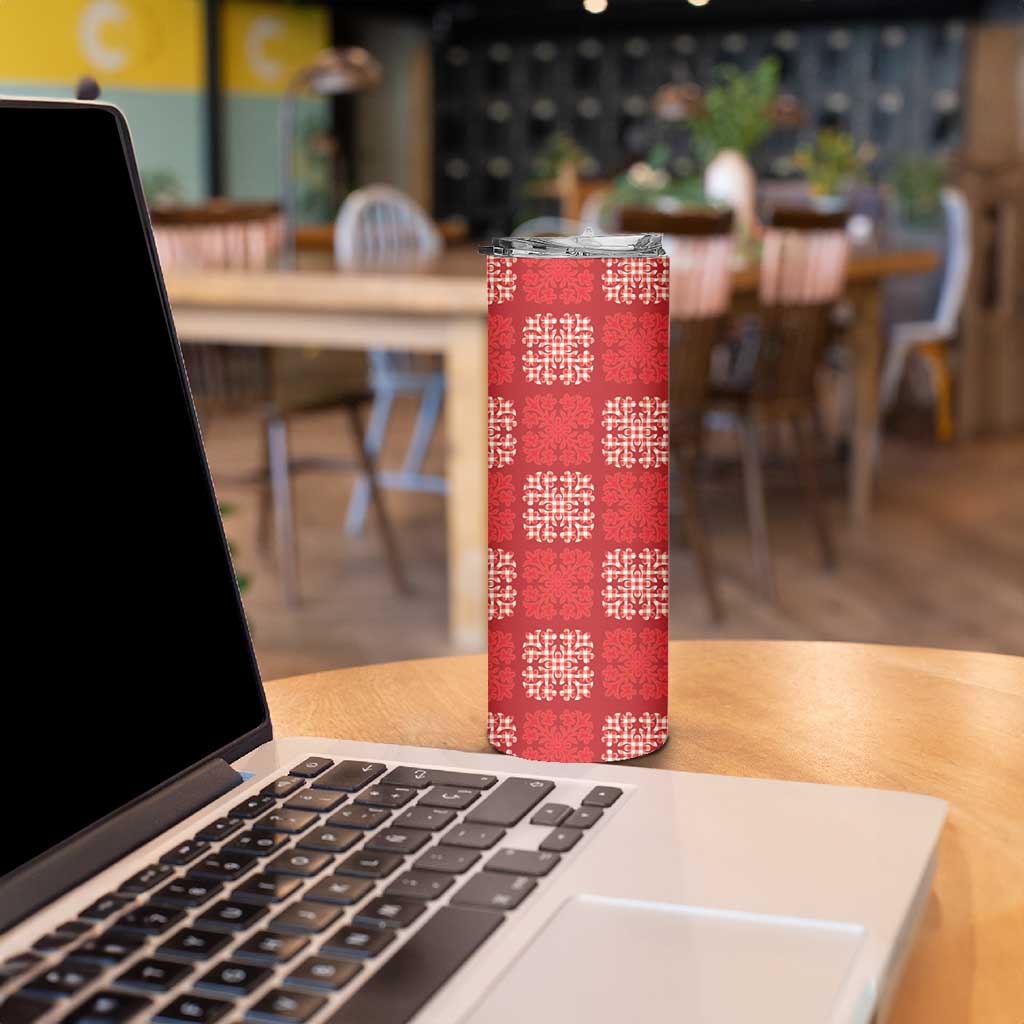 Red Palaka Quilt Hawaii Skinny Tumbler Traditional Hawaii-plaid Pattern - Polynesian Pride