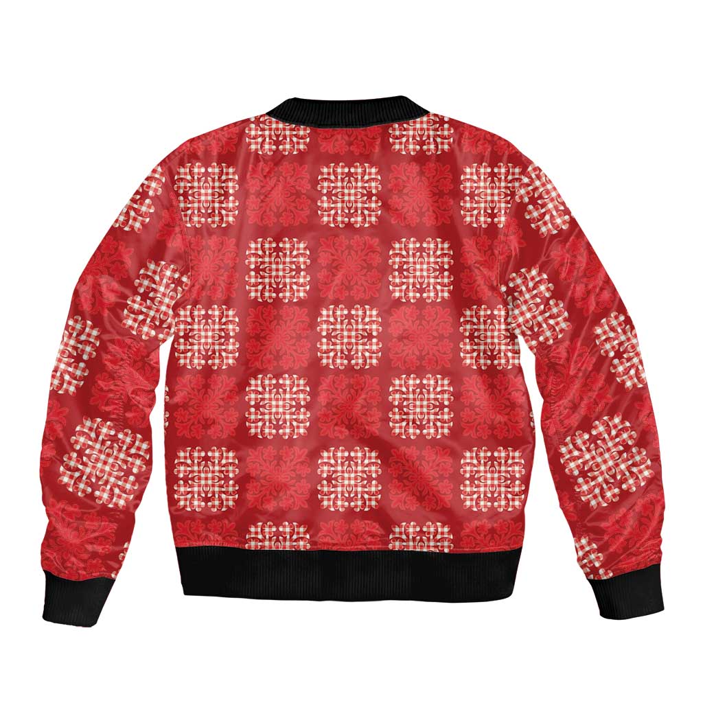 Red Palaka Quilt Hawaii Sleeve Zip Bomber Jacket Traditional Hawaii-plaid Pattern - Polynesian Pride