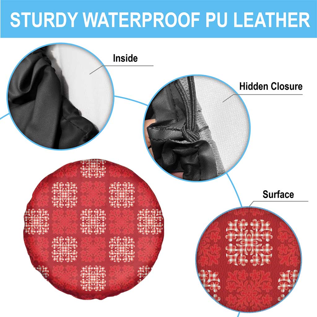 Red Palaka Quilt Hawaii Spare Tire Cover Traditional Hawaii-plaid Pattern - Polynesian Pride
