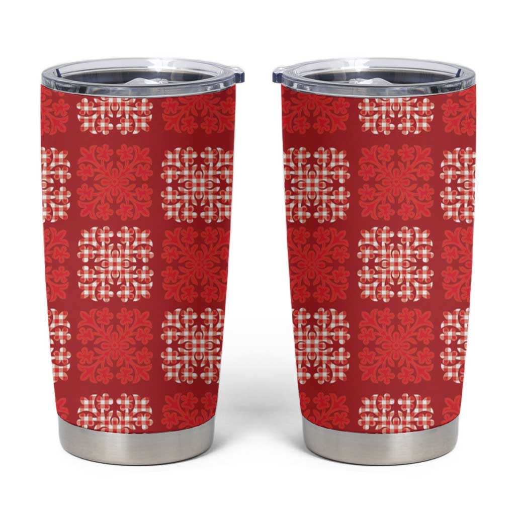 Red Palaka Quilt Hawaii Tumbler Cup Traditional Hawaii-plaid Pattern LT14 Red - Polynesian Pride