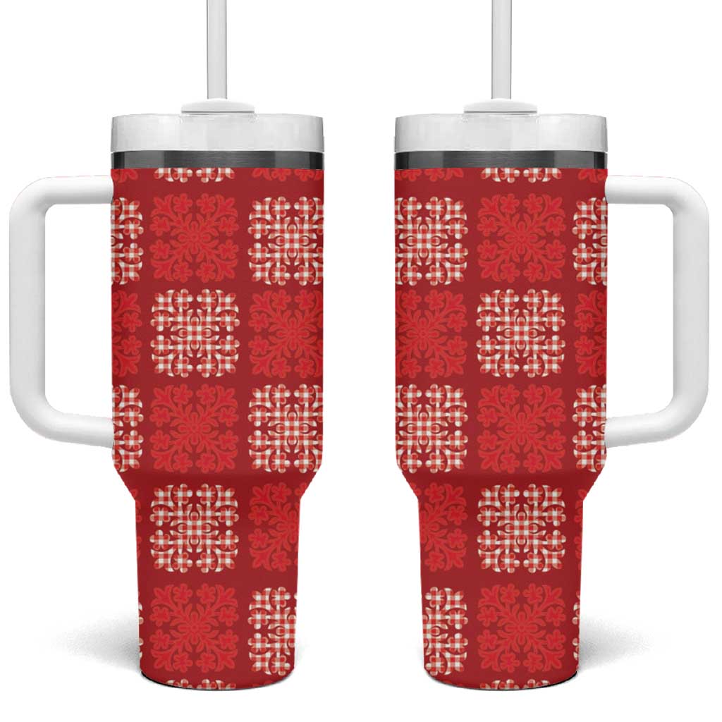 Red Palaka Quilt Hawaii Tumbler With Handle Traditional Hawaii-plaid Pattern LT14 One Size: 40 oz Red - Polynesian Pride