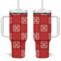Red Palaka Quilt Hawaii Tumbler With Handle Traditional Hawaii-plaid Pattern LT14 One Size: 40 oz Red - Polynesian Pride