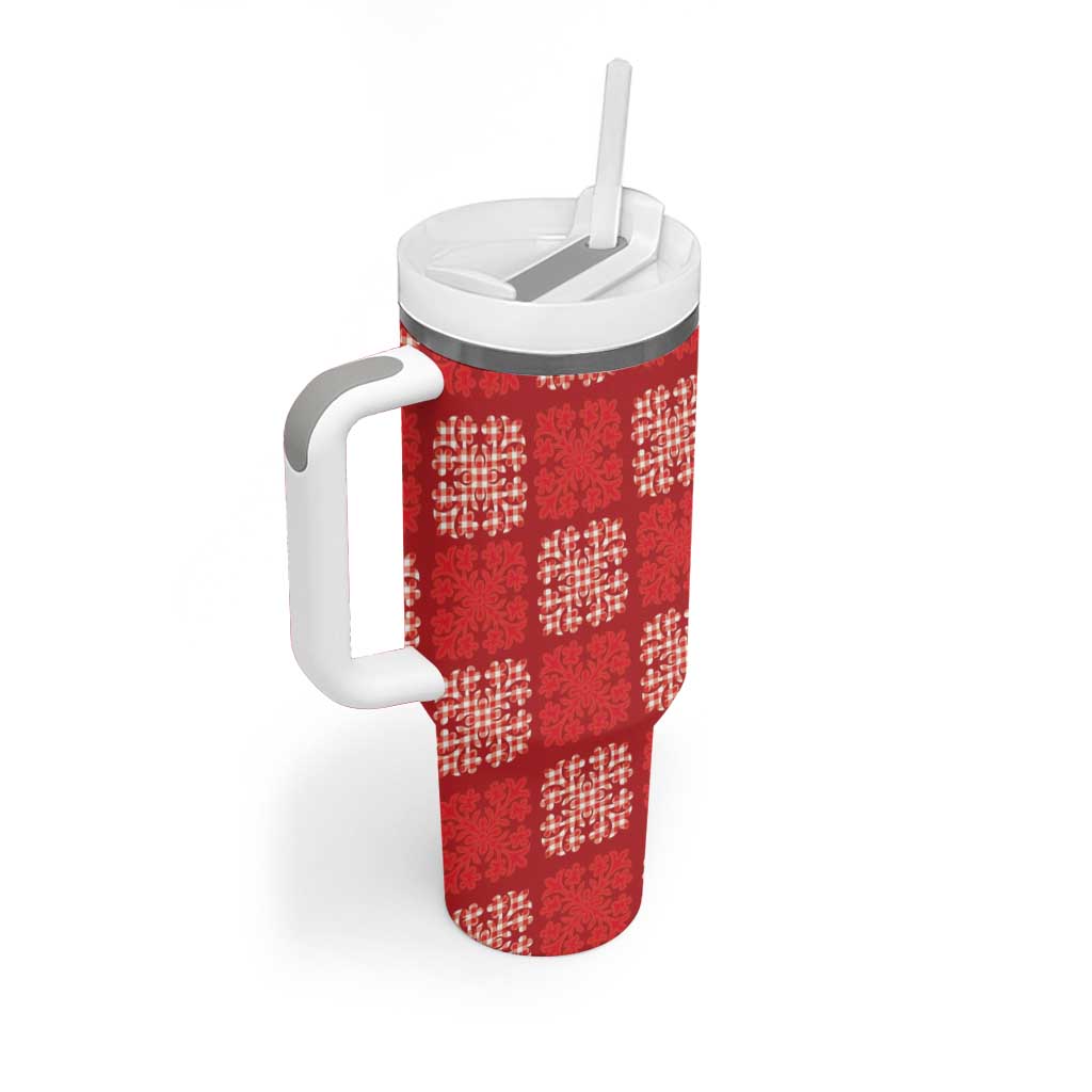Red Palaka Quilt Hawaii Tumbler With Handle Traditional Hawaii-plaid Pattern LT14 - Polynesian Pride