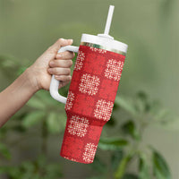 Red Palaka Quilt Hawaii Tumbler With Handle Traditional Hawaii-plaid Pattern LT14 - Polynesian Pride