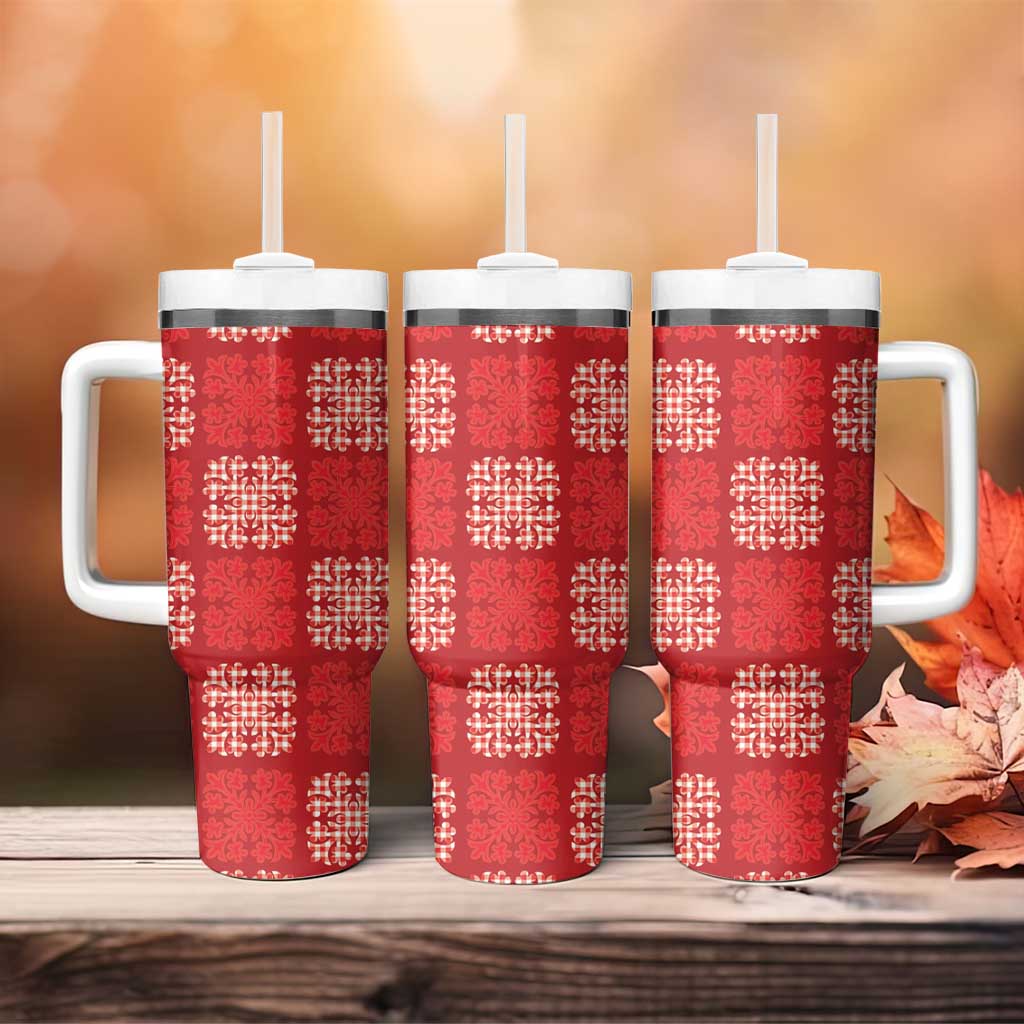 Red Palaka Quilt Hawaii Tumbler With Handle Traditional Hawaii-plaid Pattern LT14 - Polynesian Pride