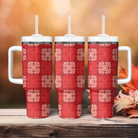 Red Palaka Quilt Hawaii Tumbler With Handle Traditional Hawaii-plaid Pattern LT14 - Polynesian Pride