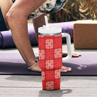 Red Palaka Quilt Hawaii Tumbler With Handle Traditional Hawaii-plaid Pattern LT14 - Polynesian Pride