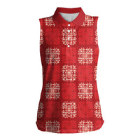 Red Palaka Quilt Hawaii Women Sleeveless Polo Shirt Traditional Hawaii-plaid Pattern LT14 Female Red - Polynesian Pride