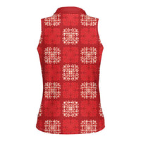 Red Palaka Quilt Hawaii Women Sleeveless Polo Shirt Traditional Hawaii-plaid Pattern LT14 - Polynesian Pride