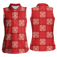 Red Palaka Quilt Hawaii Women Sleeveless Polo Shirt Traditional Hawaii-plaid Pattern LT14 - Polynesian Pride