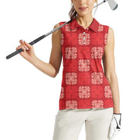 Red Palaka Quilt Hawaii Women Sleeveless Polo Shirt Traditional Hawaii-plaid Pattern LT14 - Polynesian Pride