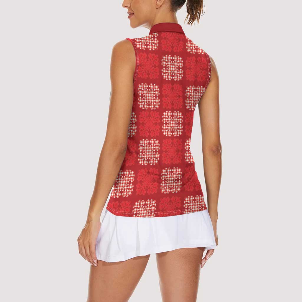 Red Palaka Quilt Hawaii Women Sleeveless Polo Shirt Traditional Hawaii-plaid Pattern LT14 - Polynesian Pride