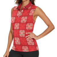 Red Palaka Quilt Hawaii Women Sleeveless Polo Shirt Traditional Hawaii-plaid Pattern LT14 - Polynesian Pride